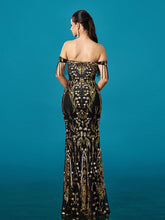 Off Shoulder Fringed Floral Sequin Prom Dress